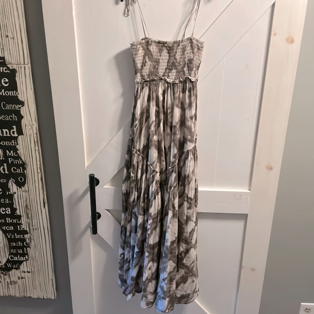 All Saints Spitalfields Shibori Tye Dye Hand Embellished Smocked Maxi Sundress